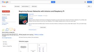 
                            5. Beginning Sensor Networks with Arduino and Raspberry Pi - Google बुक के परिणाम