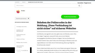 
                            8. Beheben der Fehlercodes in der Meldung „Diese ... - Mozilla Support