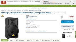 
                            11. Behringer Eurolive B210D 2-Way Active Loud Speaker (Black) B210D