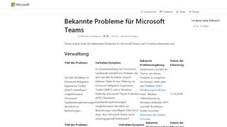 
                            10. Bekannte Probleme für Microsoft Teams | Microsoft Docs