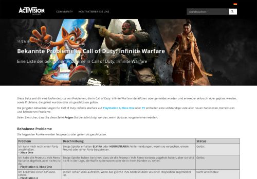 
                            2. Bekannte Probleme in Call of Duty: Infinite Warfare - Activision Support