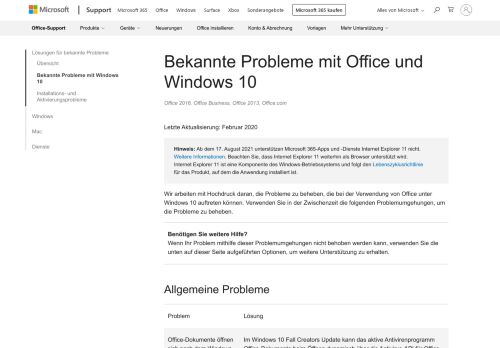 
                            2. Bekannte Probleme mit Office und Windows 10 - Office-Support