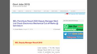 
                            12. BEL Deputy Manager Result 2018 Elect/Mech Merit List Cut off Marks