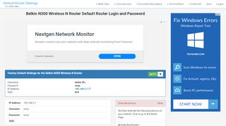 
                            6. Belkin N300 Wireless N Router Default Router Login and Password