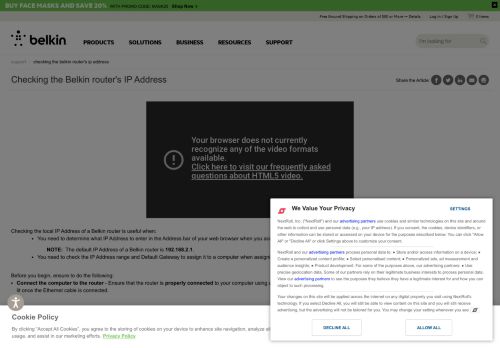 
                            3. Belkin Official Support - Checking the Belkin router's IP Address