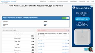 
                            5. Belkin Wireless ADSL Modem Router Default Router Login and ...