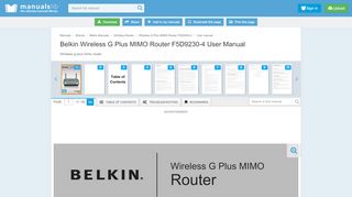 
                            7. BELKIN WIRELESS G PLUS MIMO ROUTER F5D9230-4 USER ...