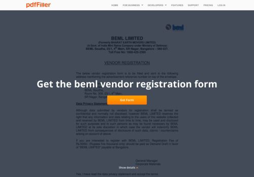 
                            7. Beml Vendor Registration Form - Fill Online, Printable, Fillable, Blank ...