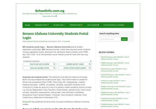 
                            7. Benson Idahosa University Students Portal Login - Schoolinfo.com.ng