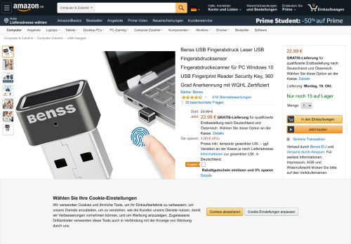 
                            8. Benss USB Fingerabdruck Leser USB Fingerabdrucksensor: Amazon ...