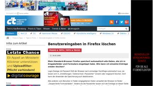 
                            8. Benutzereingaben in Firefox löschen | c't Magazin - Heise