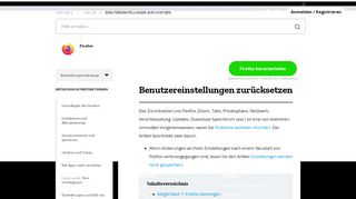 
                            2. Benutzereinstellungen zurücksetzen | Hilfe zu Firefox - Mozilla Support