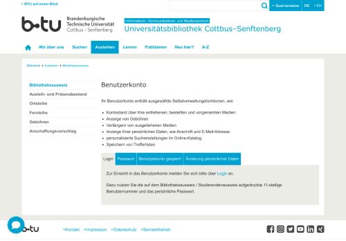 
                            2. Benutzerkonto : Universitätsbibliothek Cottbus–Senftenberg - BTU ...