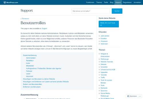 
                            1. Benutzerrollen — Support — WordPress.com