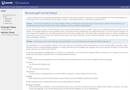 
                            3. Benutzerzugriff auf den Hotspot — Dokumentation für ... - Panda Security