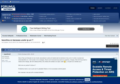 
                            9. beonline.ro baneaza unele ip-uri ? - Forumul Softpedia