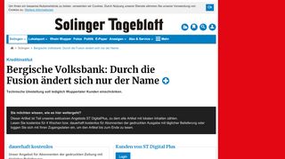 
                            10. Bergische Volksbank: Durch die Fusion ändert sich nur der Name ...