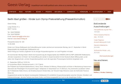 
                            12. Berlin lässt grüßen - Kinder zum Olymp-Preisverleihung - Geest-Verlag