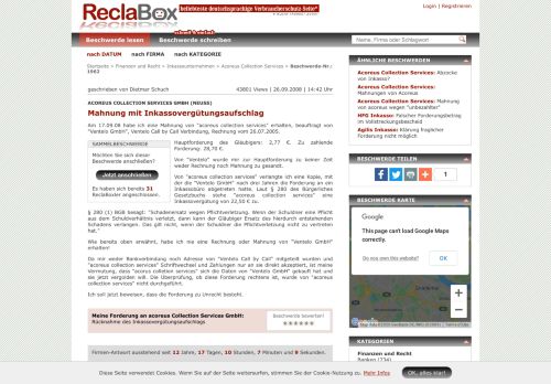 
                            11. Beschwerde: Mahnung mit Inkassovergütungsaufschlag - Reclabox