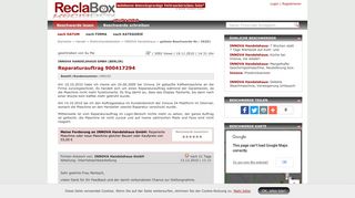 
                            1. Beschwerde: Reparaturauftrag 900417294 - Reclabox