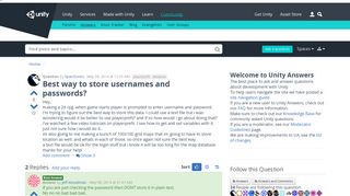 
                            2. Best way to store usernames and passwords? - Unity Answers