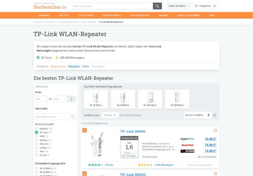 
                            11. Beste TP-Link WLAN-Repeater Test ▷ Testberichte.de