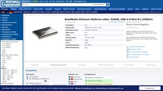 
                            8. BestMedia Platinum MyDrive silber 320GB, USB 3.0 Mini-B ab € 86,40 ...