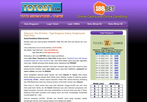 
                            6. Bet 4d Toto: Togel Online Singapura & Taipei, Panduan Daftar Totost