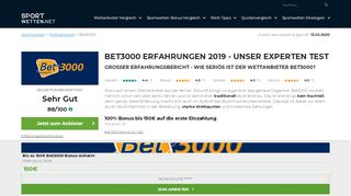 
                            10. Bet3000 Sportwetten Erfahrungen & Test 2019 | Bet 3000 im Test