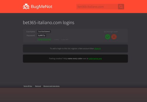 
                            3. bet365-italiano.com logins - BugMeNot