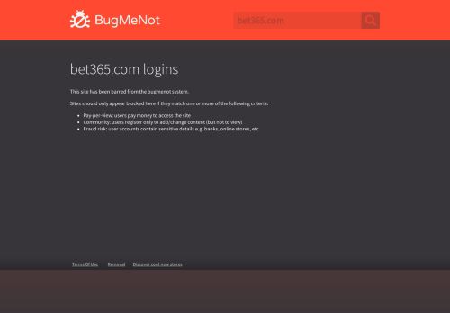 
                            1. bet365.com logins - BugMeNot