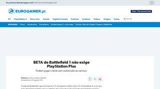 
                            9. BETA de Battlefield 1 não exige PlayStation Plus • Eurogamer.pt
