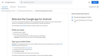 
                            6. Beta test the Google app for Android - Google Search Help