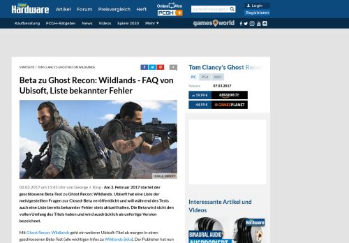 
                            6. Beta zu Ghost Recon: Wildlands - FAQ von Ubisoft, Liste bekannter ...