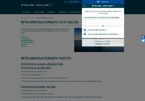 
                            12. Betalningsalternativ & valuta - Tallink & Silja Line