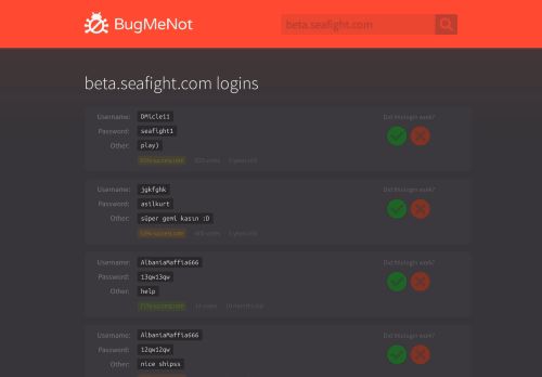 
                            6. beta.seafight.com passwords - BugMeNot