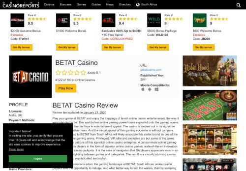 
                            9. BETAT Casino - Review | OnlineCasinoReports South Africa