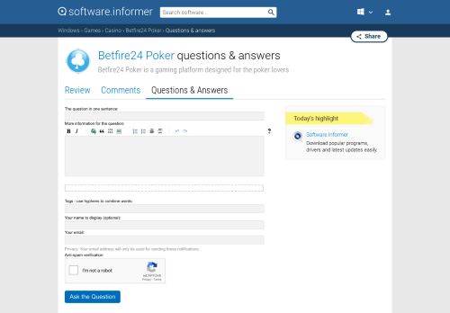 
                            11. Betfire24 Poker: Questions and Answers - Software Informer