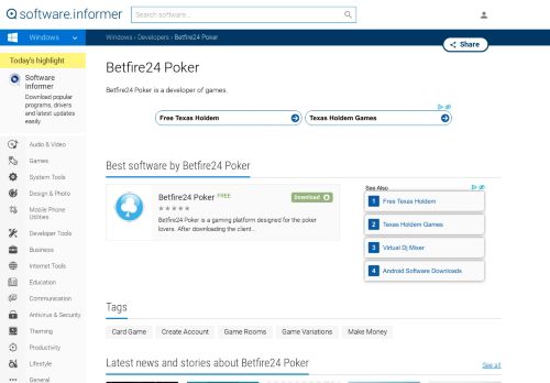 
                            3. Betfire24 Poker software updates and reviews: Betfire24 Poker, etc.