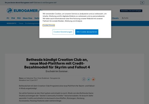 
                            13. Bethesda kündigt Creation Club an, neue Mod-Plattform mit Credit ...