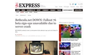 
                            9. Bethesda.net DOWN - Fallout 76 beta sign-ups unavailable due to ...