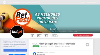 
                            8. bet.pt - Após login surgem alterações não informadas - Portal da Queixa