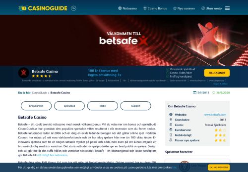 
                            9. Betsafe Casino - svensk bonus upp till 5000 kr + 100 cashspins.