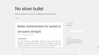 
                            13. Better authentication for socket.io (no query strings!) | No silver bullet