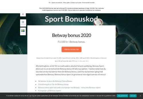 
                            11. Betway bonus 2019 – Få 100 % upp till 1 000 kr till odds här!