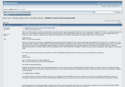 
                            13. BEWARE of Trade by Trade Exchange! SCAM - Bitcointalk