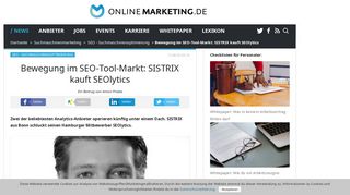 
                            10. Bewegung im SEO-Tool-Markt: SISTRIX kauft SEOlytics ...
