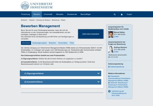 
                            8. Bewerben Management: Universität Hohenheim