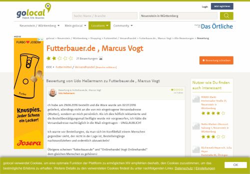 
                            4. Bewertung für Futterbauer.de , Marcus Vogt von Udo Hellermann