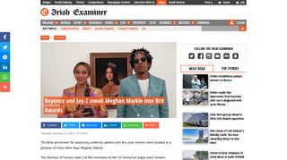 
                            10. Beyonce and Jay-Z sneak Meghan Markle into Brit Awards | Irish ...